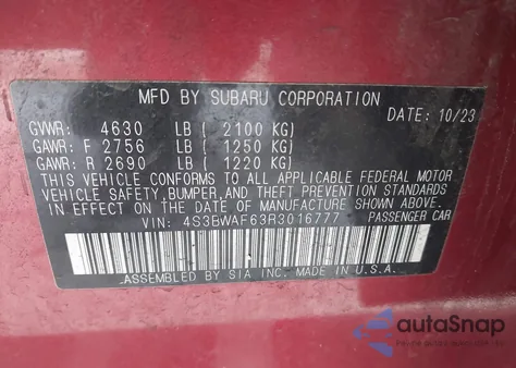 2024 Subaru Legacy Premium from USA, damaged, VIN 4S3BWAF63R3016777
